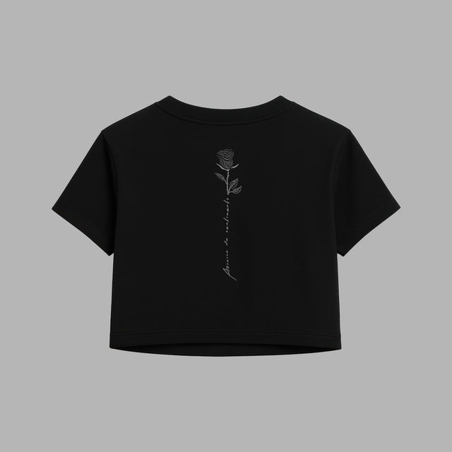 T-shirt noir à coupe courte avec illustration de rose