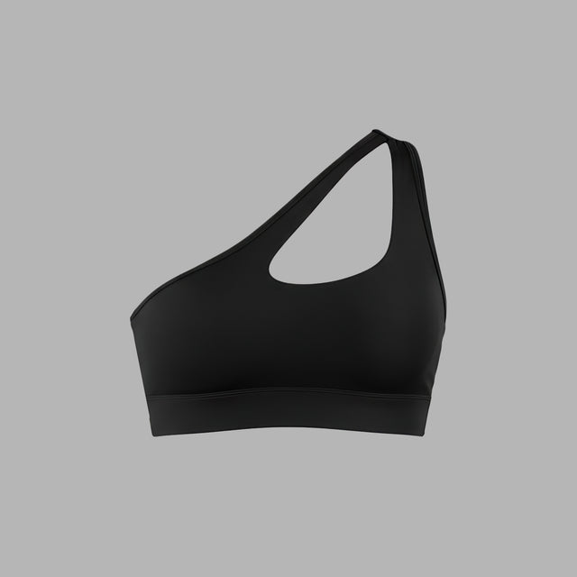 Brassière de sport noire à épaule dénudée