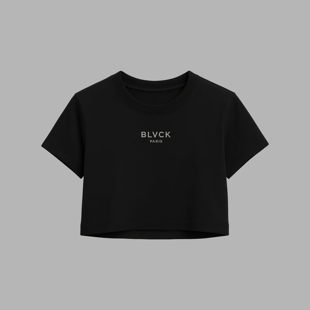 T-shirt noir à coupe courte avec illustration de rose