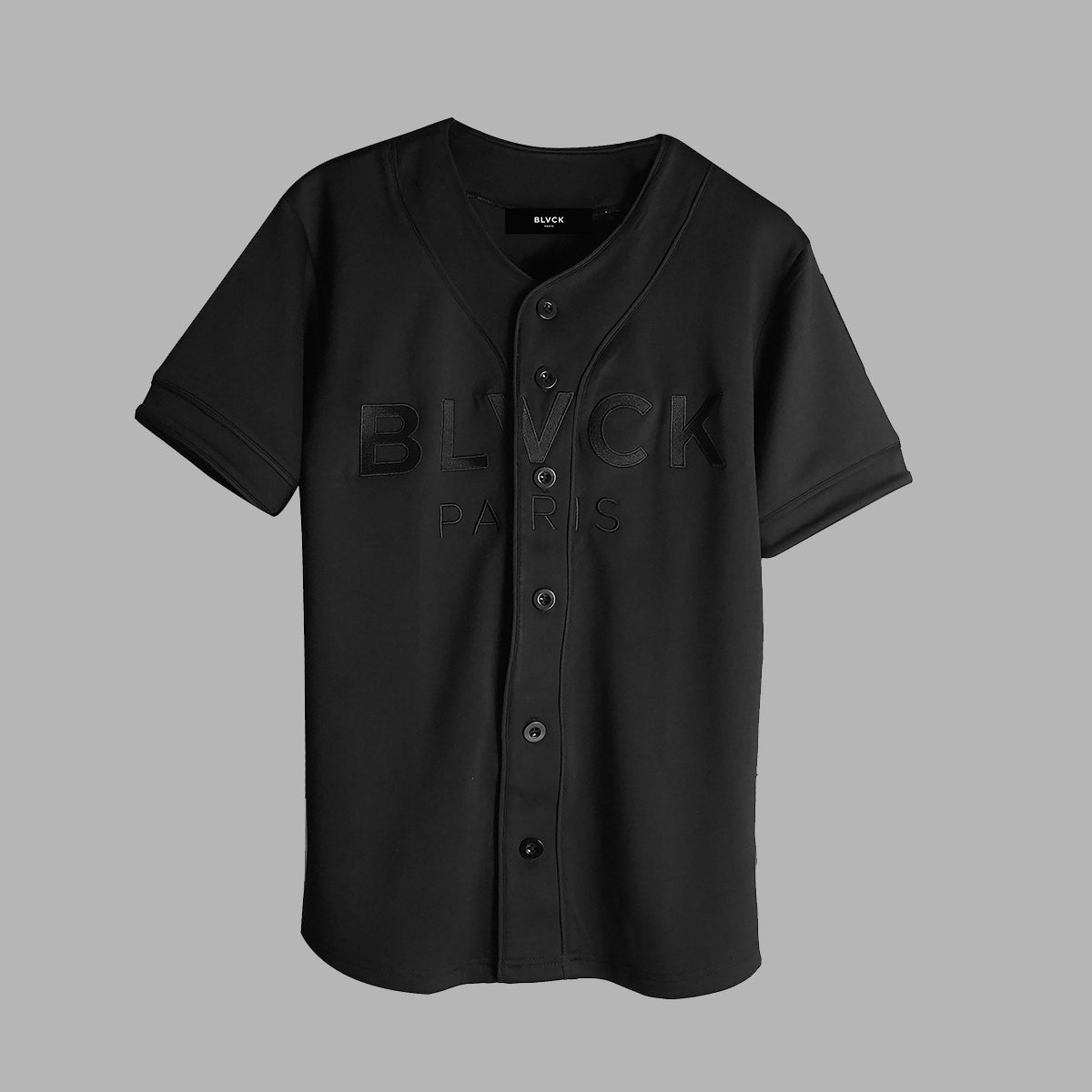 Black Jersey Button Up Collared Shirt