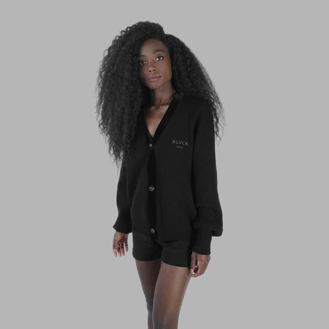 Cardigan noir en cacheimre et velours