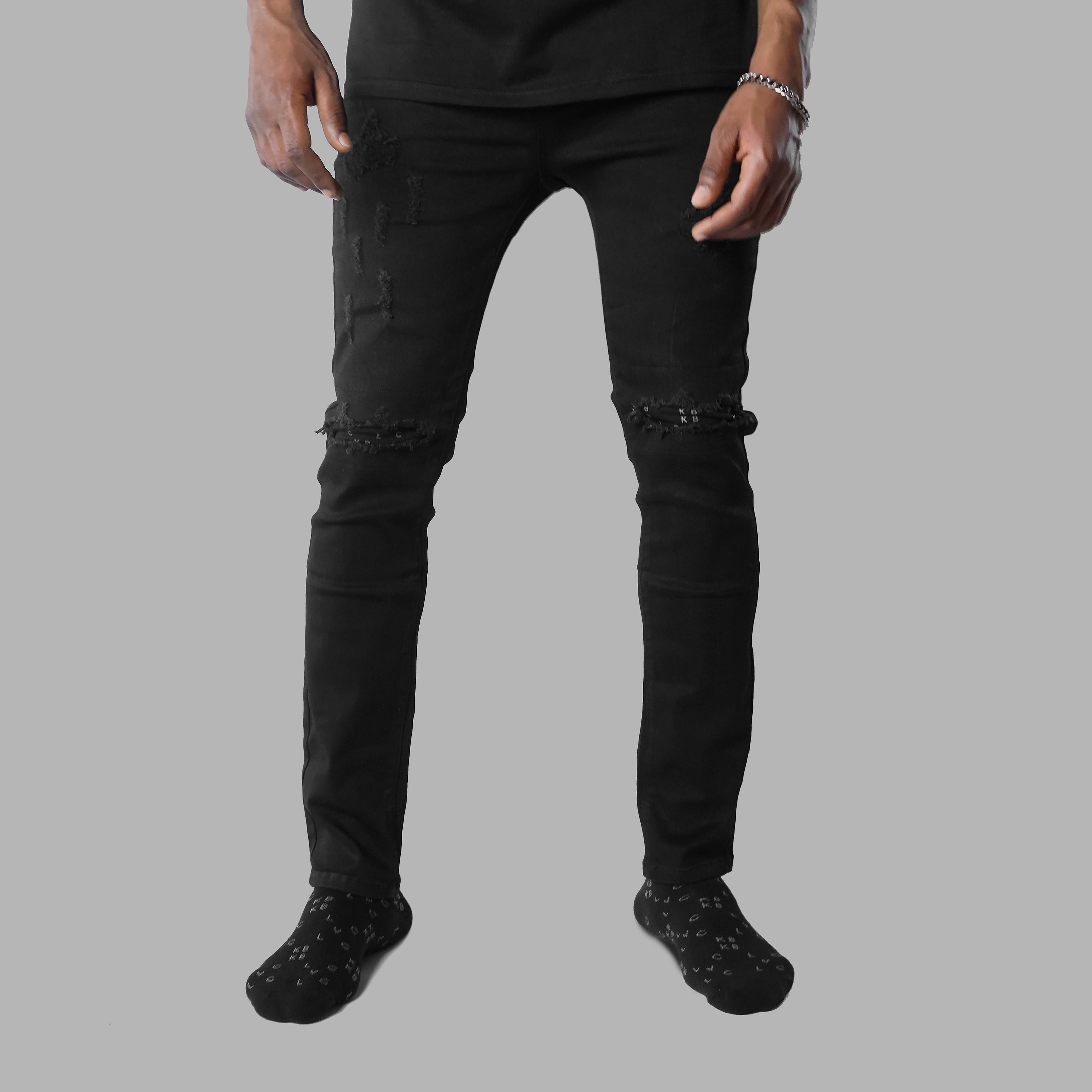 Flocked Monogram Denim Jeans - Luxury Black