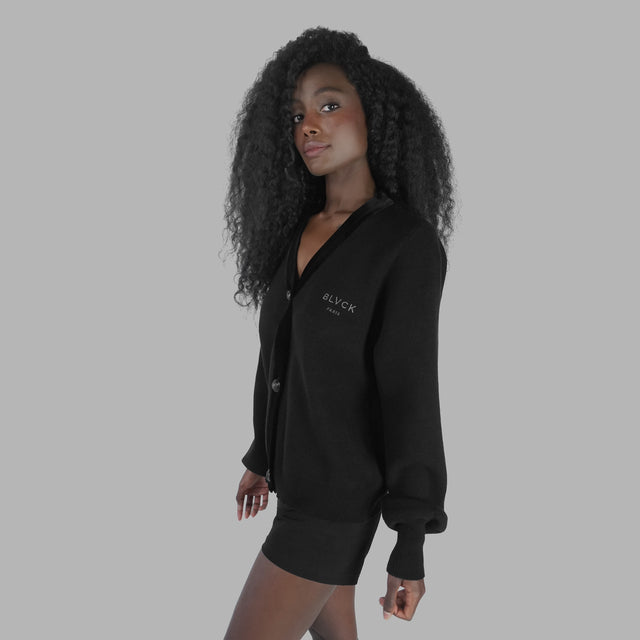 Cardigan noir en cacheimre et velours