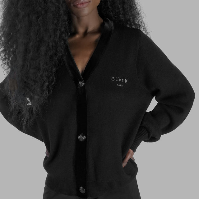 Cardigan noir en cacheimre et velours