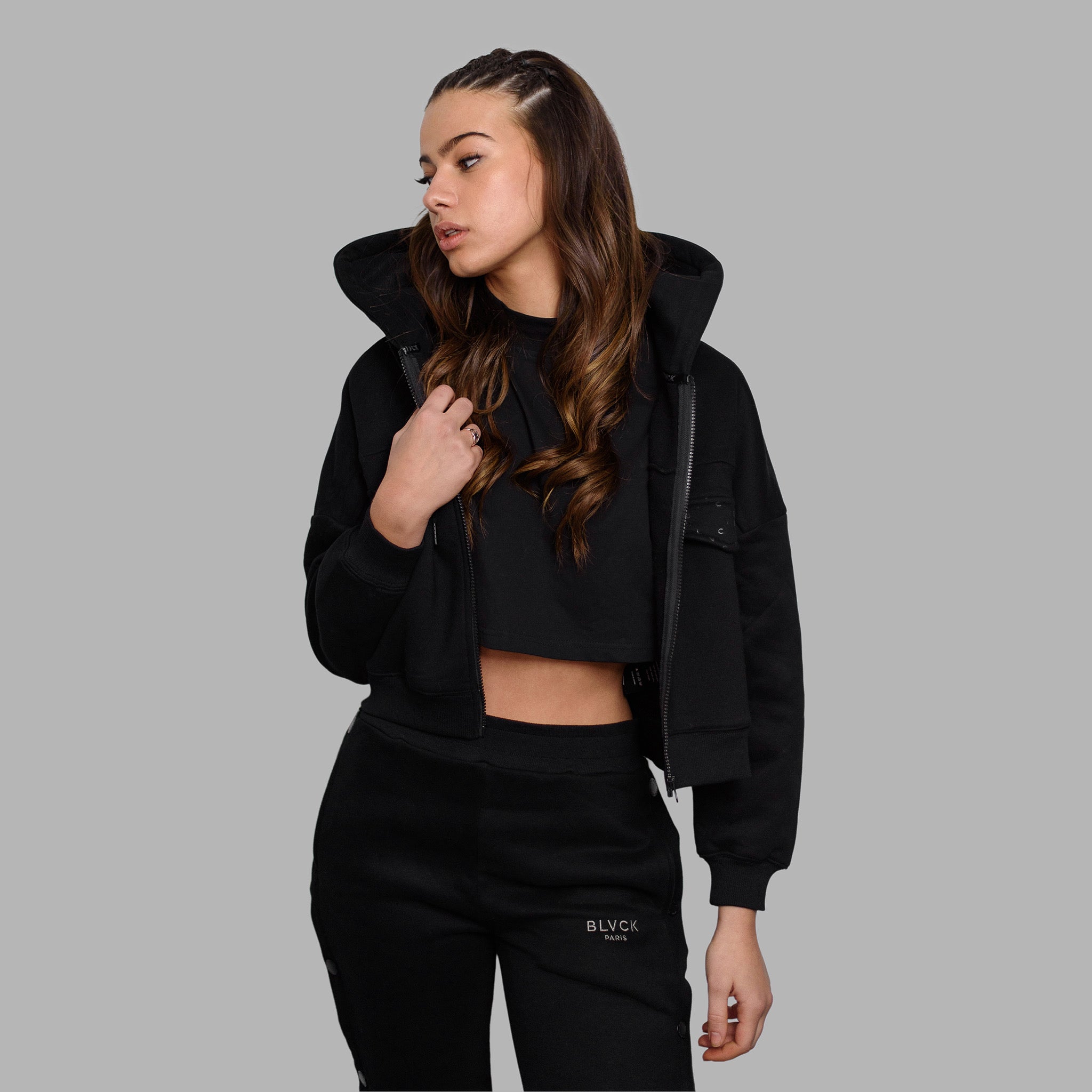 Black Cropped Jacket With Monogram Trim - Ready to Wear