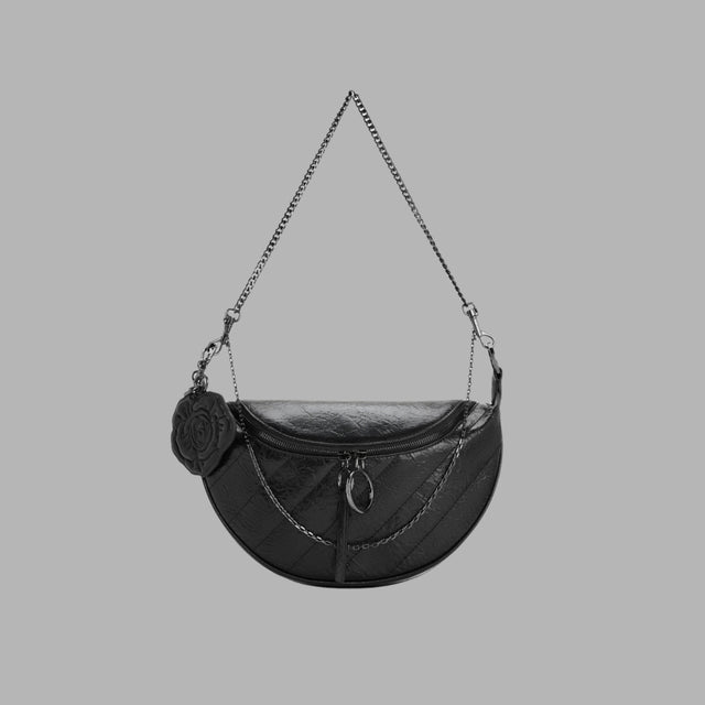 'Blvck x Charles & Keith' Philomena Rose-Motif Half-Moon Crossbody Bag