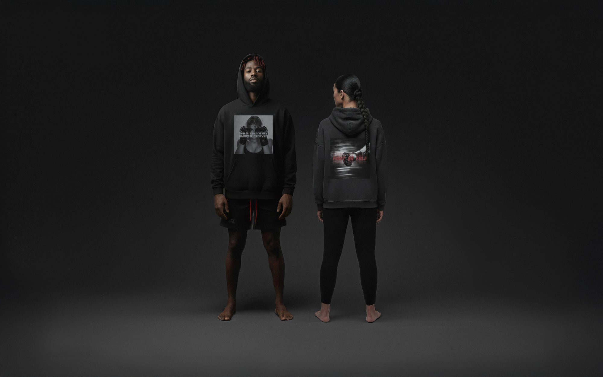 Lifestyle image showing monochrome hoodies