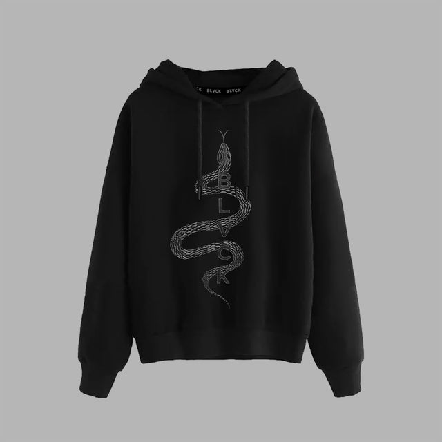 Sweatshirt à capuche noir avec illustration de serpent