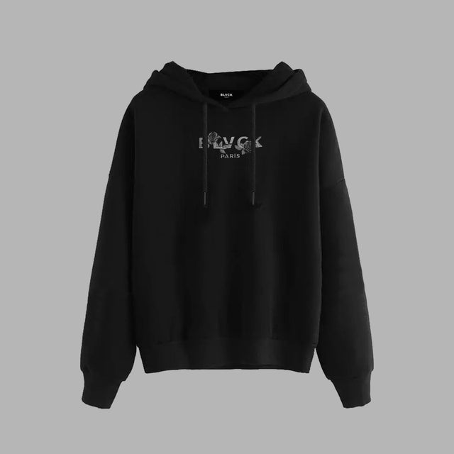 Sweatshirt à capuche noir avec logo floral