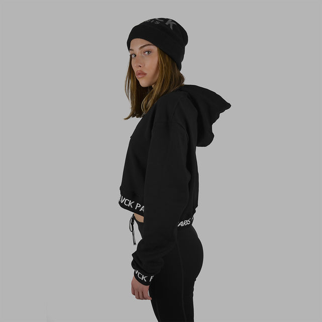 Sweatshirt à capuche noir à coupe courte