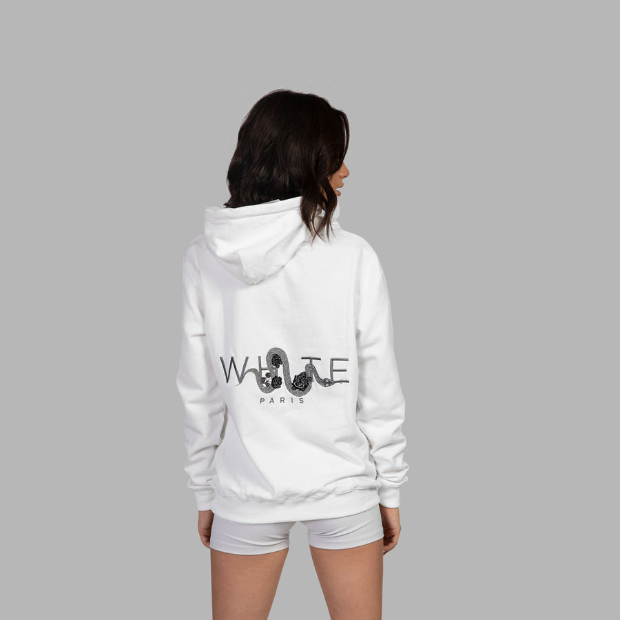 Whte Bold Snake Floral Hoodie