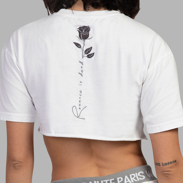 T-shirt blanc à coupe courte avec illustration de roses