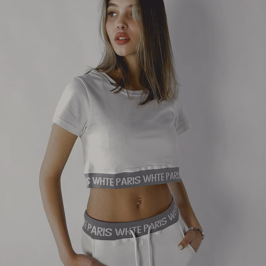 Whte Pattern Cropped Tee