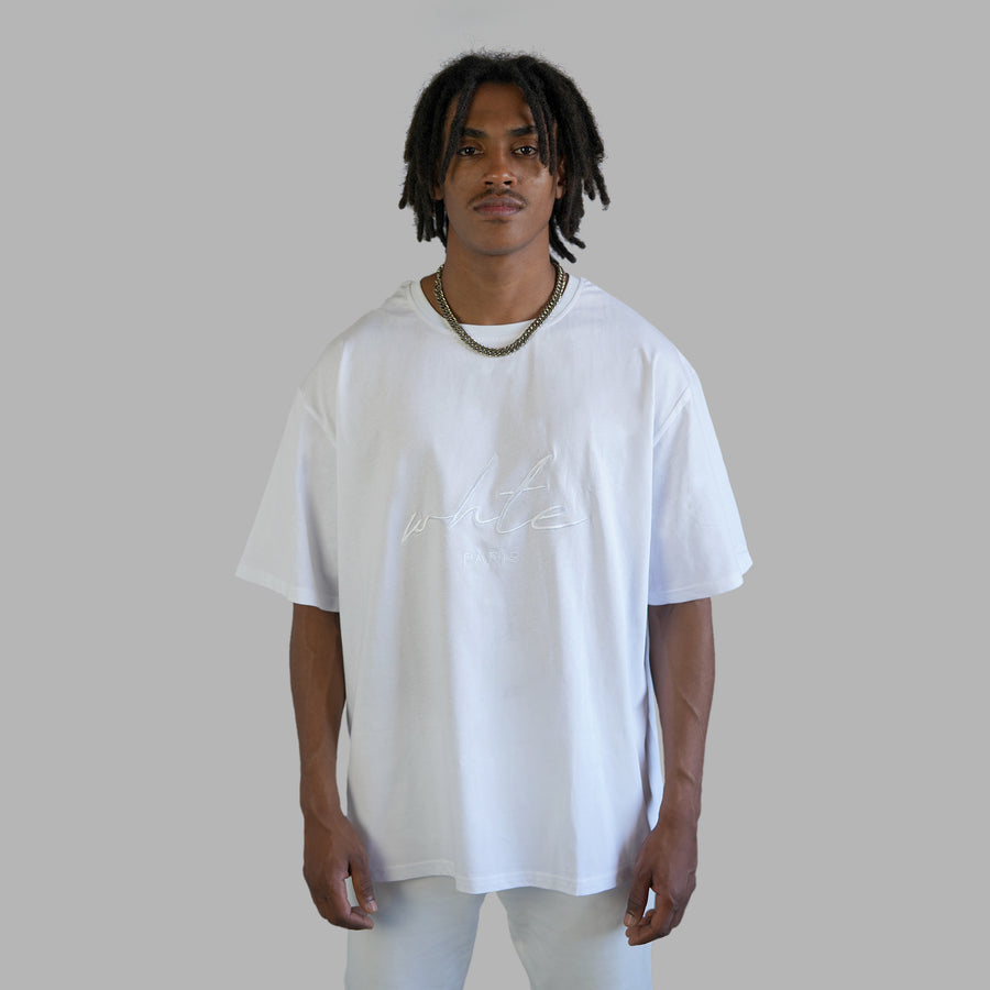 Whte Embroidered Signature Tee