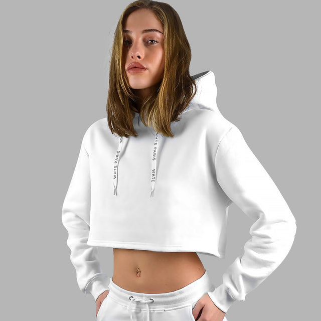 Sweatshirt à capuche blanc à coupe courte