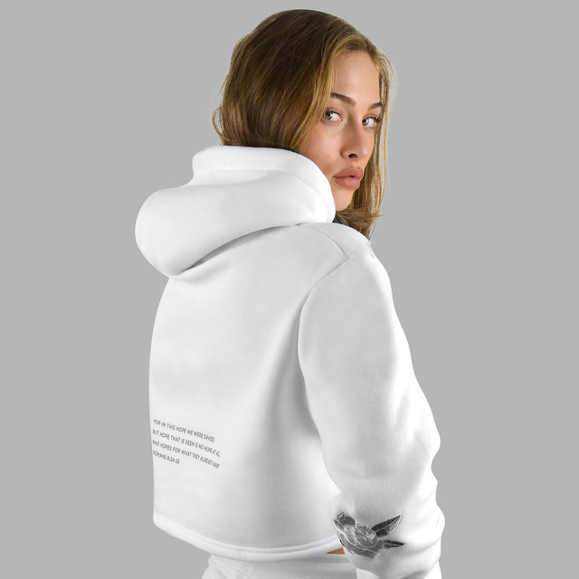 Sweatshirt à capuche blanc à coupe courte