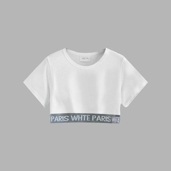 Whte Pattern Cropped Tee